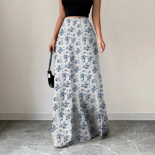 Women Clothing Satin Satin Dress Skirt Women Summer Artificial Silk Long Skirt High Sense