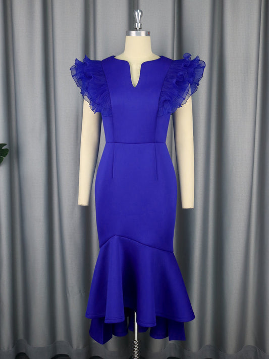 Sexy Ruffle Pleated Short Sleeve Dress Cocktail High Waist Sheath Fishtail Dress Dresses