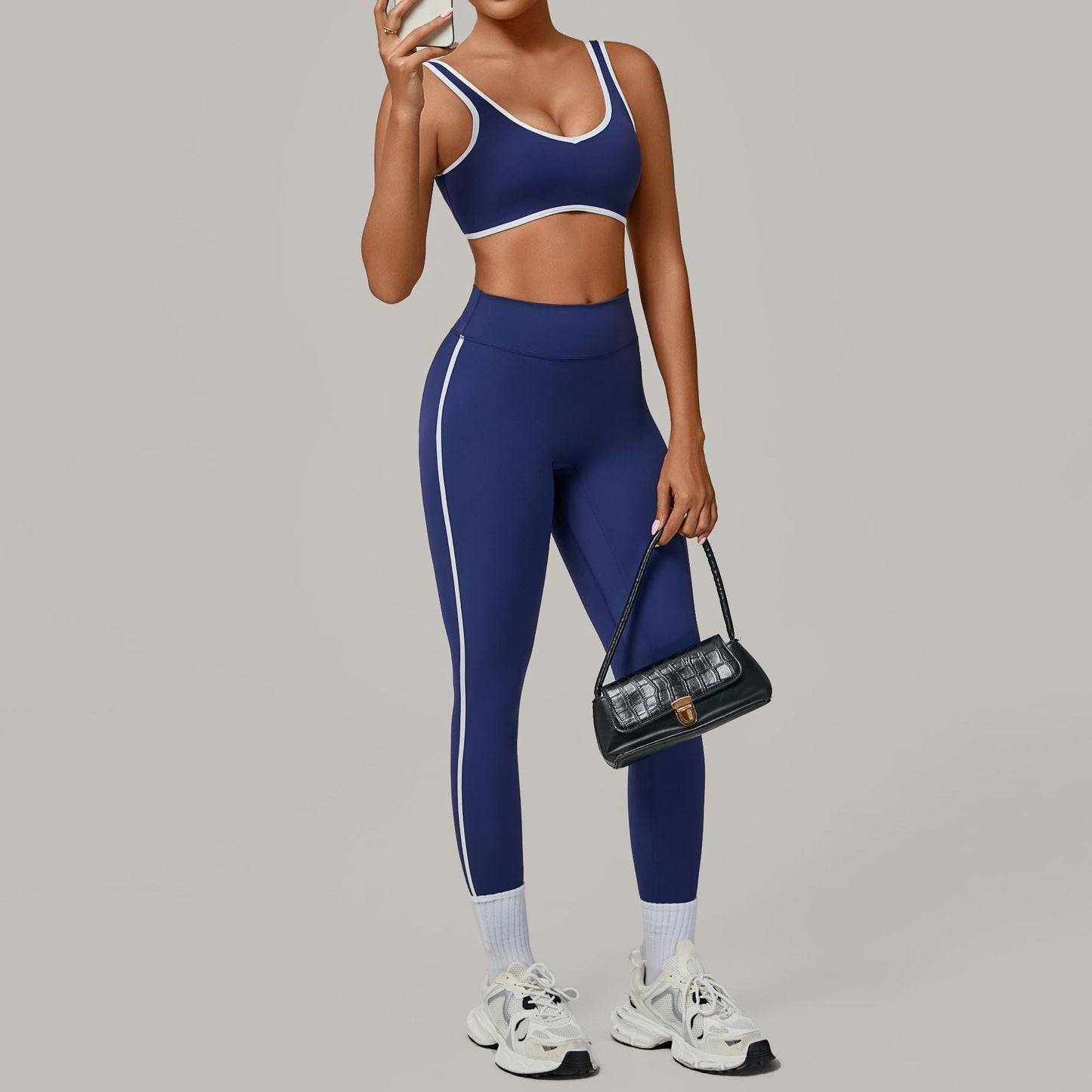 Contrast Color Binding Nude Feel Yoga Beauty Back Tight Quick Drying Workout Clothes Outdoor Sports Two Piece Sets