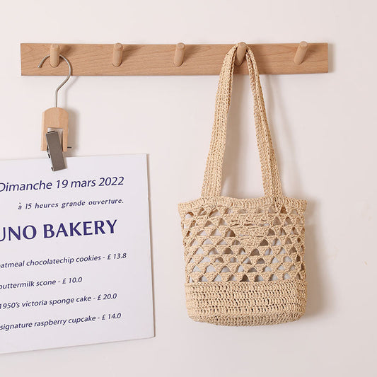 Raffia Shoulder Straw Bag Simple Solid Color Hollow Out Cutout Straw Bag Woven Bag Vacation Beach Bag Women Bag
