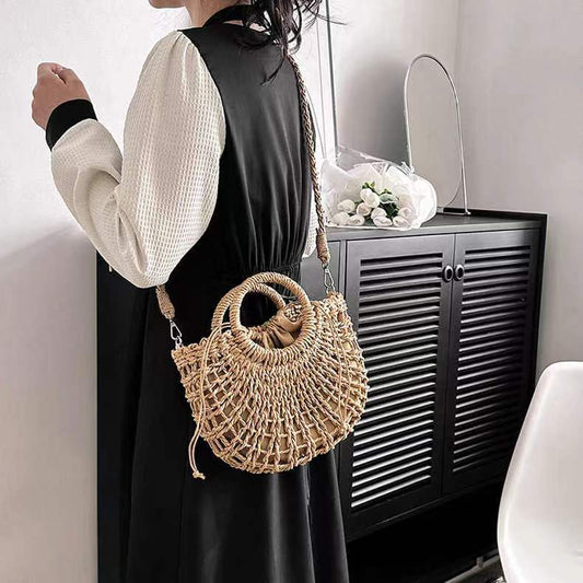 Simple Semicircle Hollow Out Cutout Straw Bag Crossbody Straw Bag Woven Bag Vacation Beach Bag Women Bag