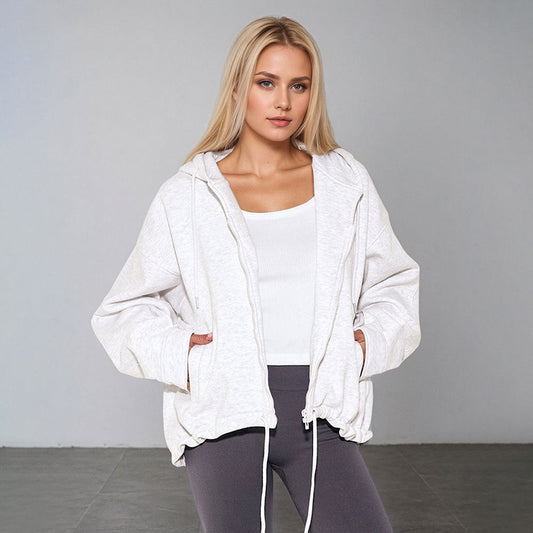 Women Casual Hooded Zipper Polyester Knitted Women Casual Solid Color Original Coat