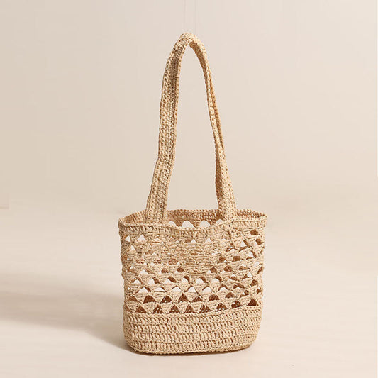 Raffia Shoulder Straw Bag Simple Solid Color Hollow Out Cutout Straw Bag Woven Bag Vacation Beach Bag Women Bag