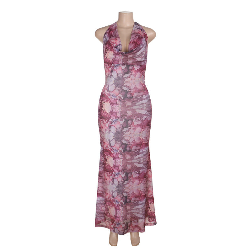 Summer Sexy Niche Halter Collar Printing High End Exquisite Dress