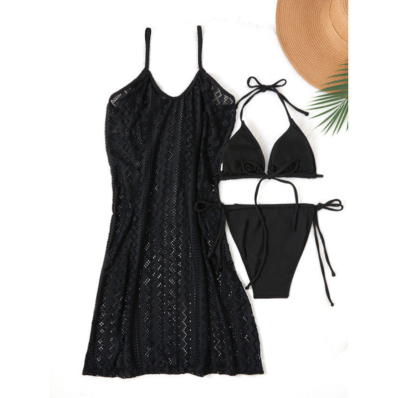 Swimsuit Women Split Solid Color Dress Three Piece Bikini Sexy Lacing Set