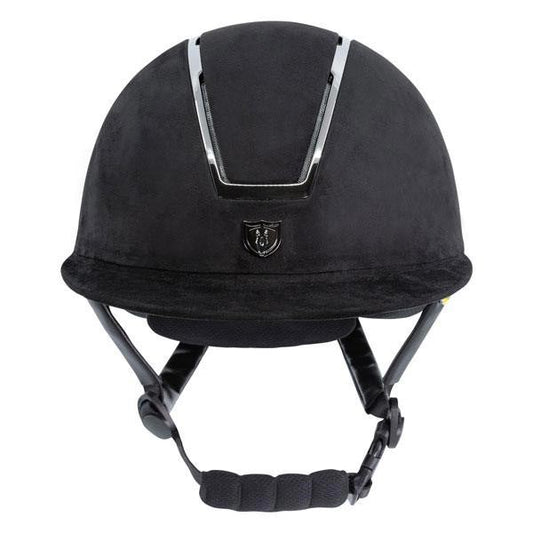 Tipperary Windsor with MIPS Wide Brim - Black UltraSuede Shell w/ Chrome Trim and Black UltraSuede Top