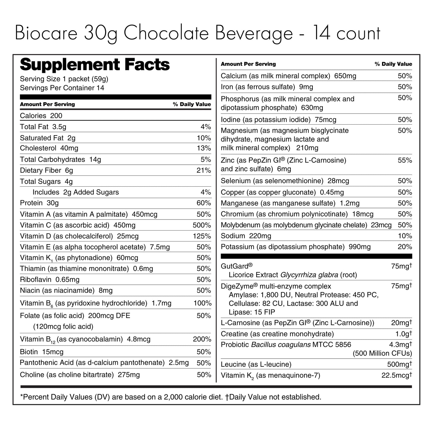 30G Protein Chocolate Biocare Dietary Beverage (14-Count)