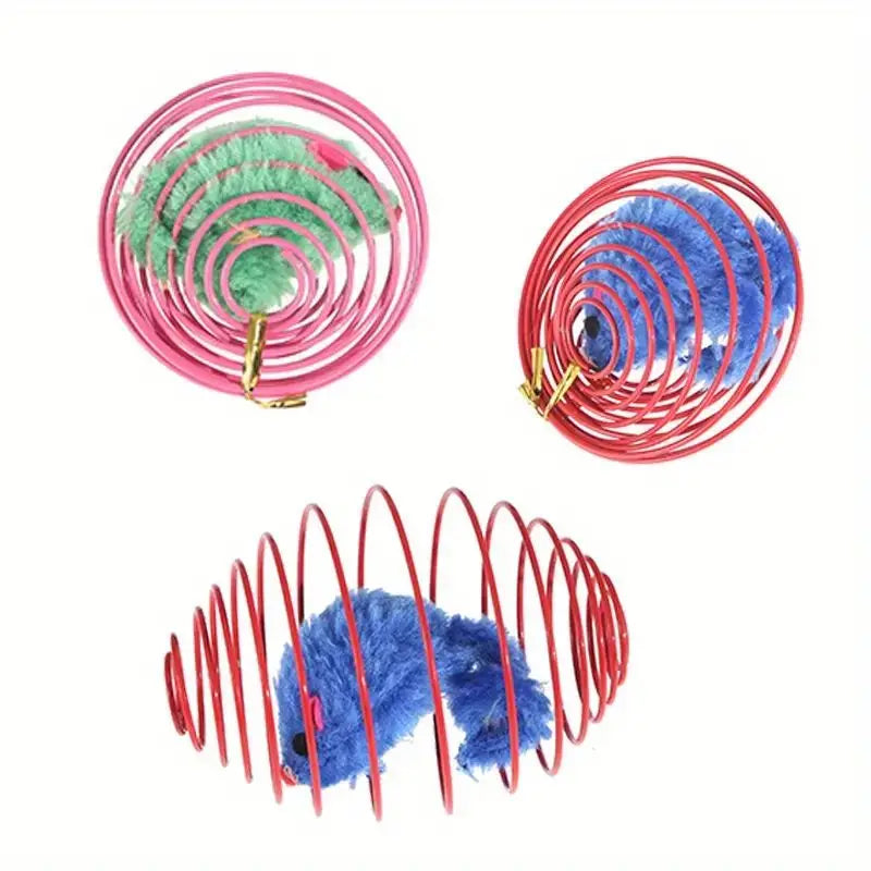 Interactive Cat Toy Ball Set - Spring & Caged Rat Toys