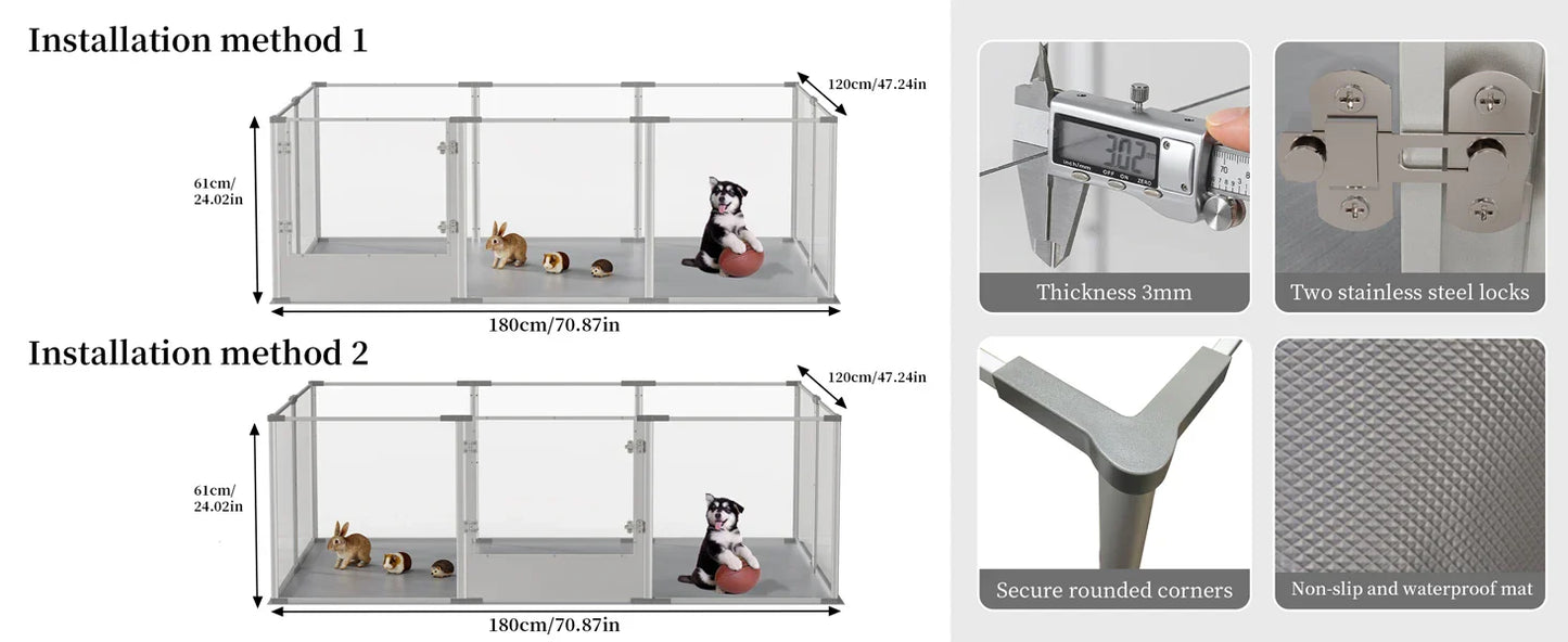 Premium Acrylic Dog Playpen - Extra Large 10-Panel Pet Enclosure