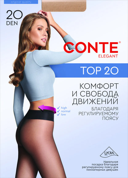 Conte Top 20 Den - Classic Women's Tights Sheer to Waist T-top Low Waist (8S-29SP)
