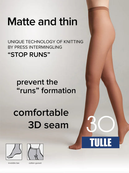 Колготки женские Conte Tulle 30 Den - Classic Matte Tulle Effect Sheer to Waist (17С-105СП)