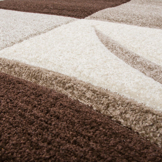 Area Rug Madeira Checkered with Contour Cut - Brown