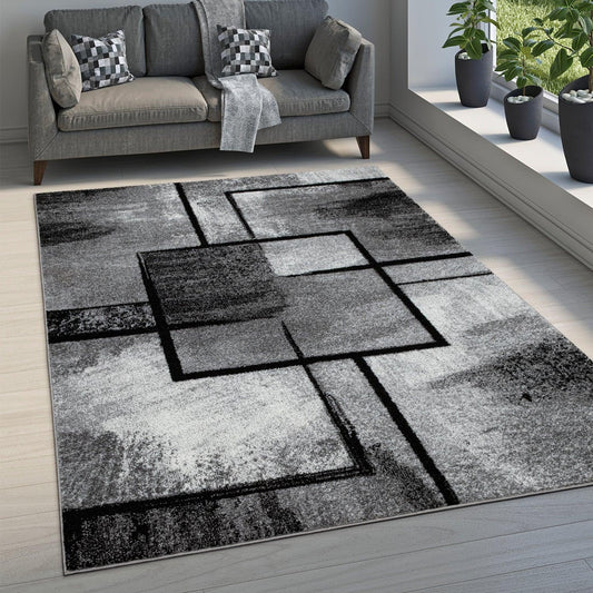 Gray Black Area Rug Mondial Modern Paint Effect