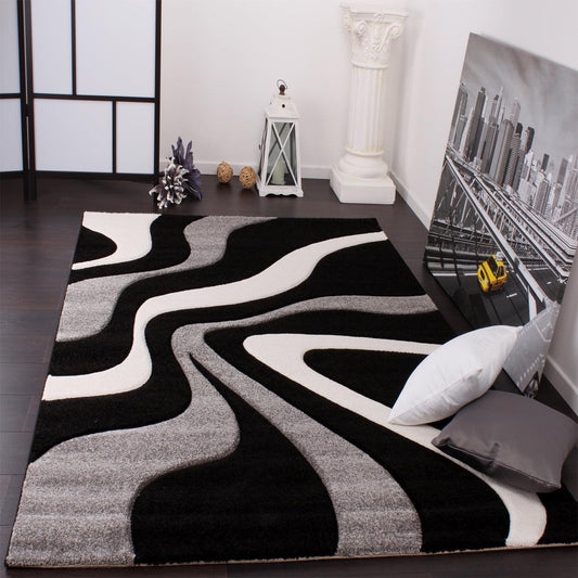 Designer Area Rug with Contour Cut and Modern Wave Pattern