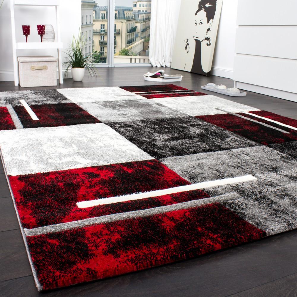Geometric Designer Rug with Contour Cut - Gey Red