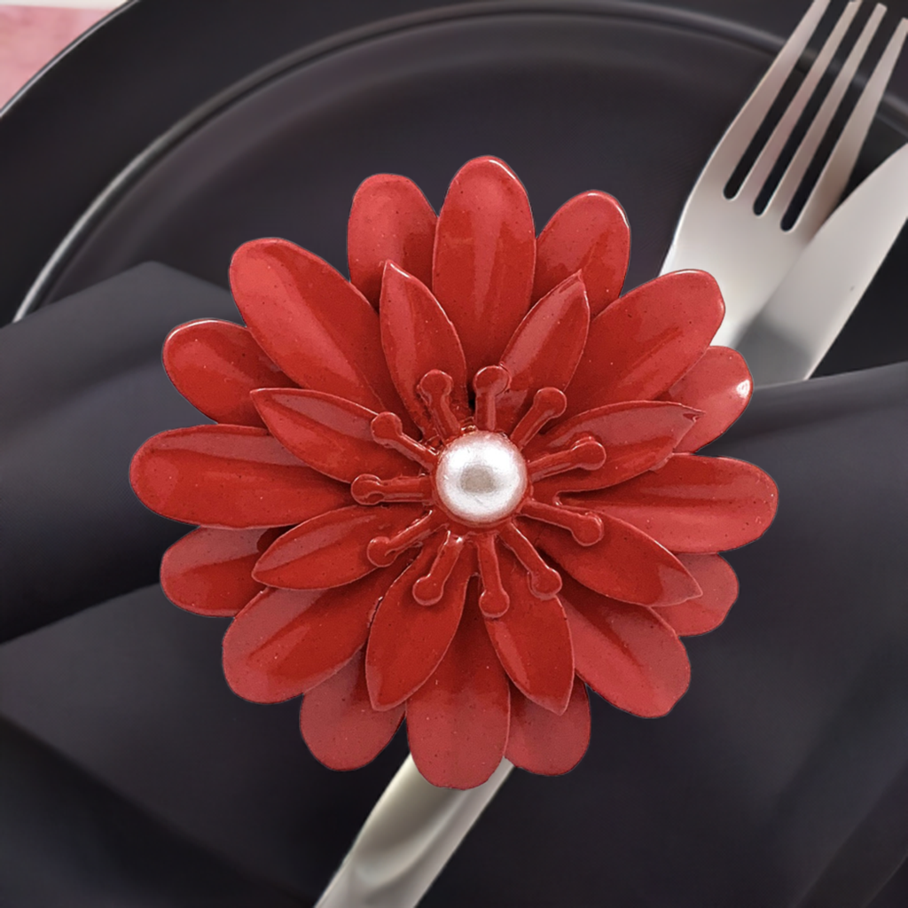 Vibhsa Red Floral Set of 4 Napkin Rings