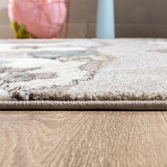 Kids Rug Nursery Contour Cut Farm Animals Beige Cream Pastel