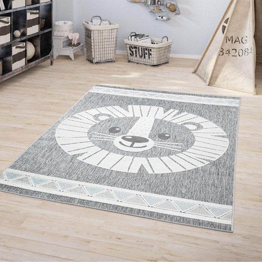 Kids Rug Tweet Happy Lion Play-Mat in Mottled Grey