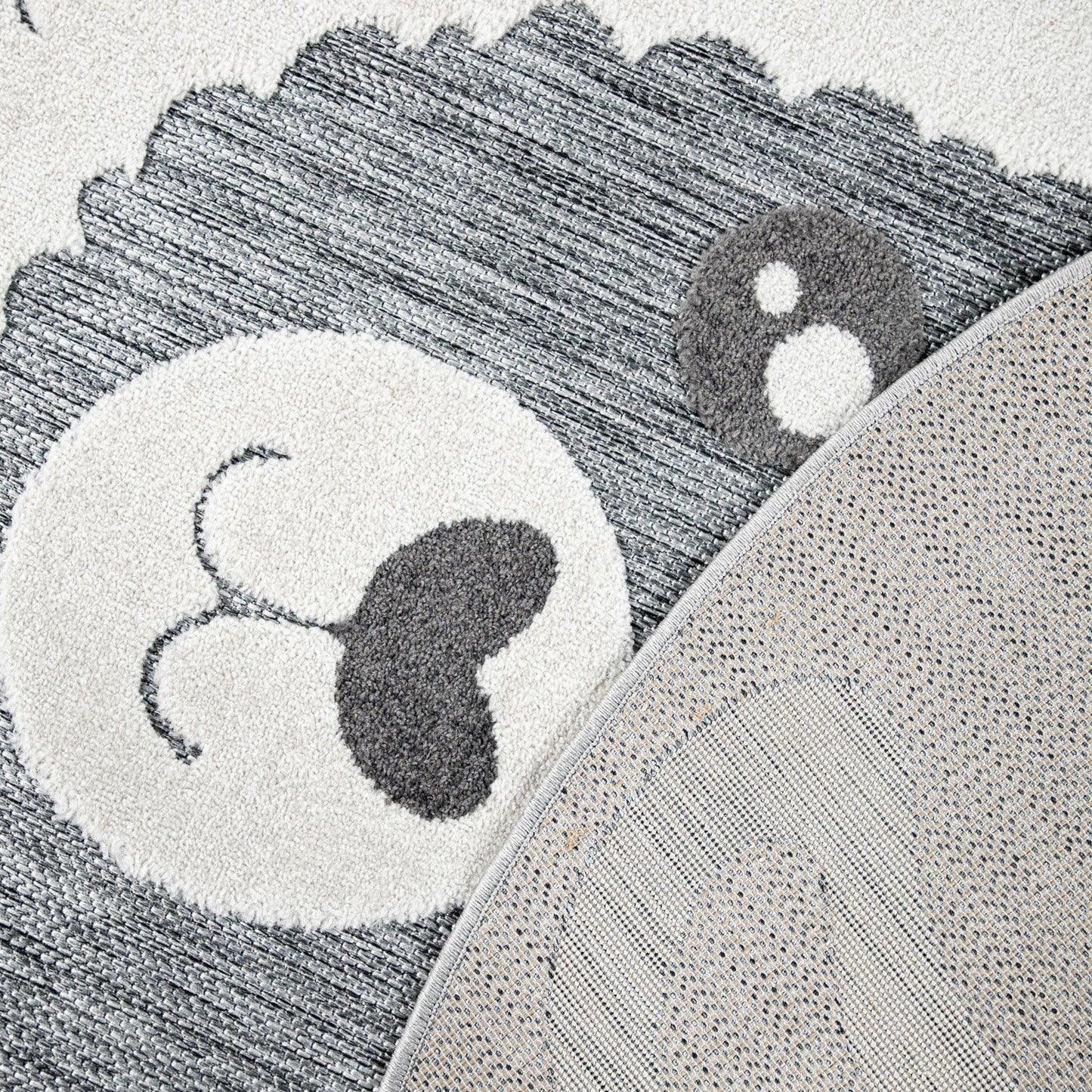 Kids Rug Tweet Round Play Mat Llama Motif in Mottled Grey