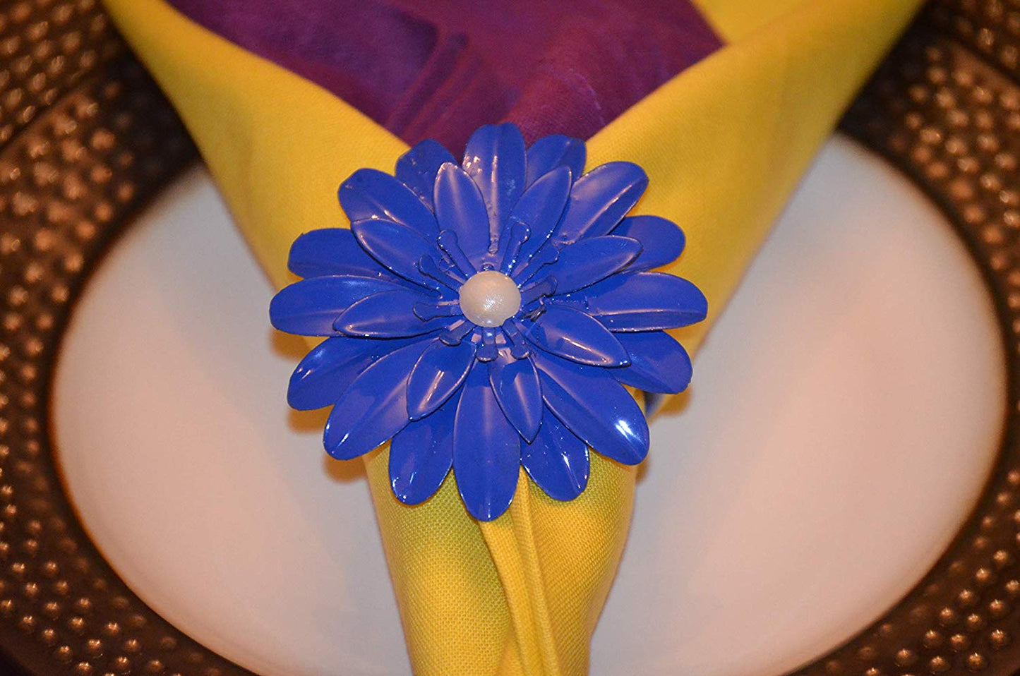 Vibhsa Blue Floral Set of 4 Napkin Rings