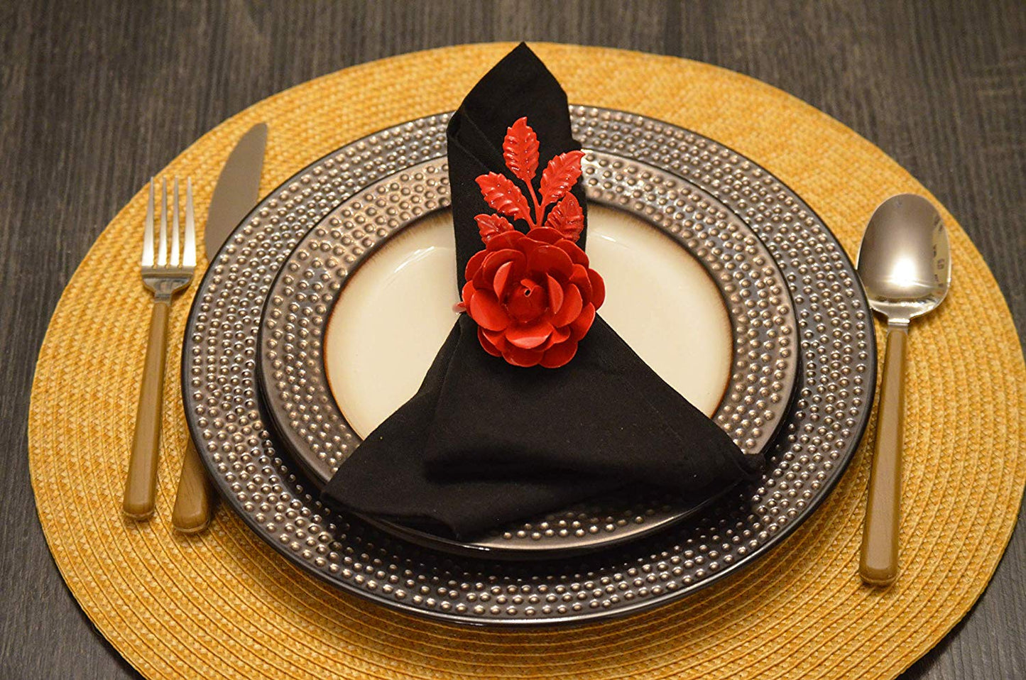 Vibhsa Red Rose Set of 4 Napkin Rings