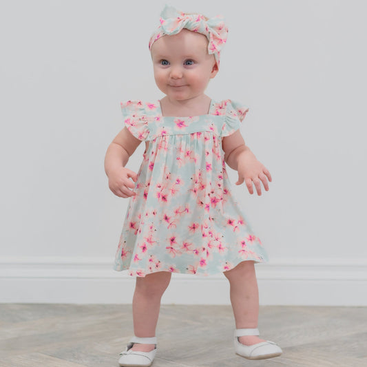 Pretty Pink Floral Ruffle Dress with Bloomer