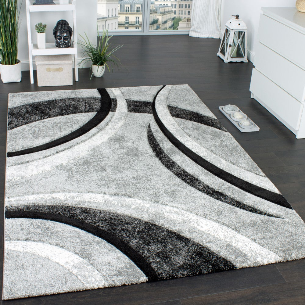 Area Rug Brilliance Grey White Geometric Pattern