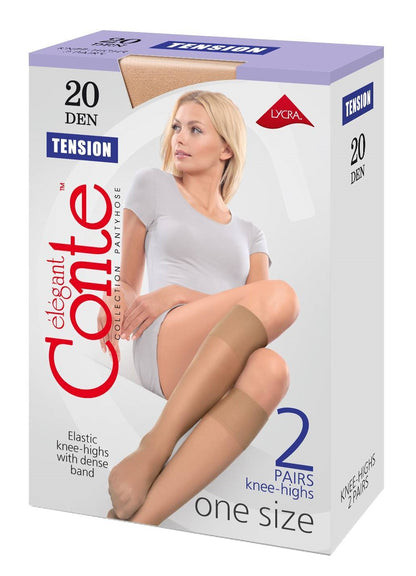 Conte Tension 20 Den - 2 Pairs (Pack) Classic Knee-Highs for Women (8S-3SP)