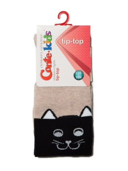 #4С-02СП(466) - Tip-Top Conte-Kids Classic Solid Cat Face Cotton Tights For Girls 2yr. 4yr. 6yr. 8yr. 10yr. 12yr.