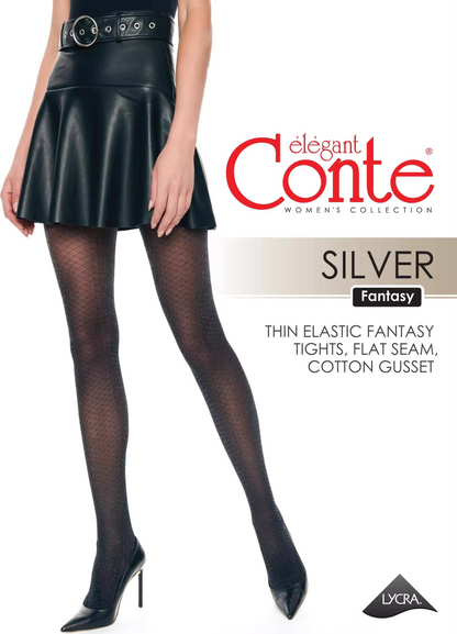 Conte Silver 40 Den - Fantasy Women's Tights with a shimmery openwork honeycomb pattern (20S-94SP)