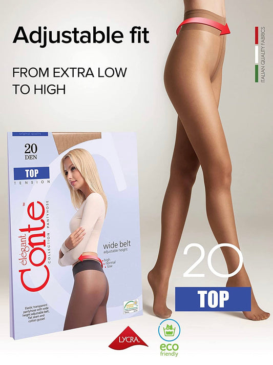 Conte Top 20 Den - Класичні жіночі колготки, прозорі до талії, футболка з низькою талією (8С-29СП)