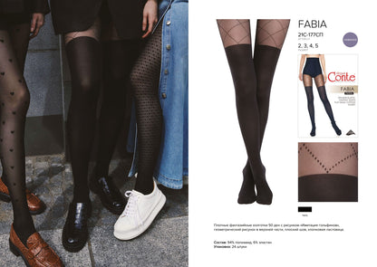 Conte Fabia 50 Den - Fantasy Women's Tights with imitate stockings & geometric pattern of dots (21S-177SP)