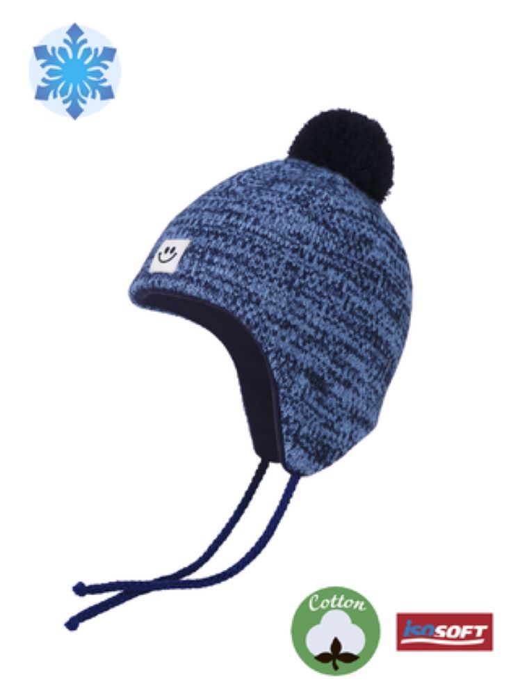 Conte/Esli Double knitted kids hat with pompom & strings, supplemented with insulation IsoSoft  - For Boys (18С-37СП)