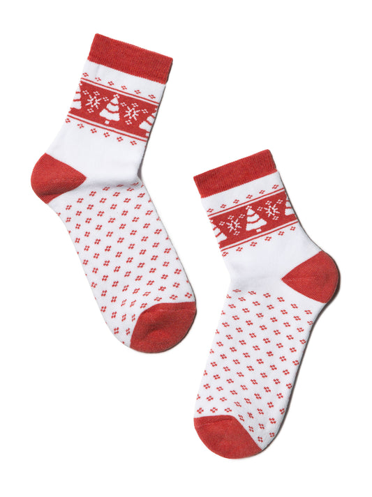 Conte Comfort #7S-47SP(080) - 1 pair Cotton Terry Women's Socks with Tree & Snowflake