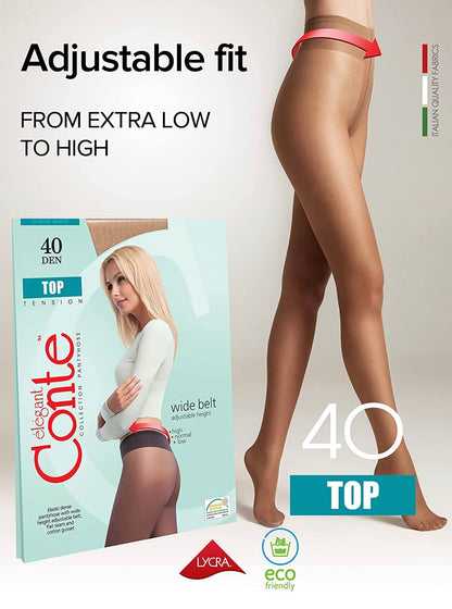 Conte Top 40 Den - Classic Women's Tights Sheer to Waist T-top Low Waist (8S-64SP)
