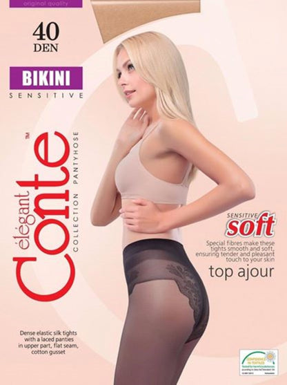 Conte Bikini Soft 40 Den - Classic Women's Tights with a Laced Panties (8S-47SP)
