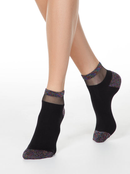 Conte Active #20S-5SP(207) - 1 pair Elegant Cotton Women's Socks (with lurex & sheer mesh stripe)