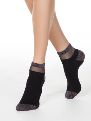 Conte Active #20С-5СП(207) - Lot of 2 pairs Elegant Cotton Women's Socks (with lurex & sheer mesh stripe)