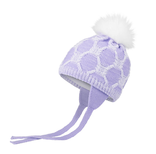 Conte/Esli Double knitted kids hat with insulation, cotton lining, fur pom-pom - For Girls (18С-31СП)