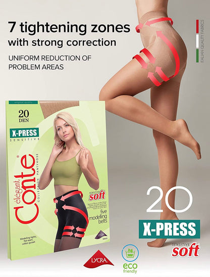 Conte X-Press Soft 20 Den - 5 Modelling Belts Control Top Women's Tights (8S-66SP)