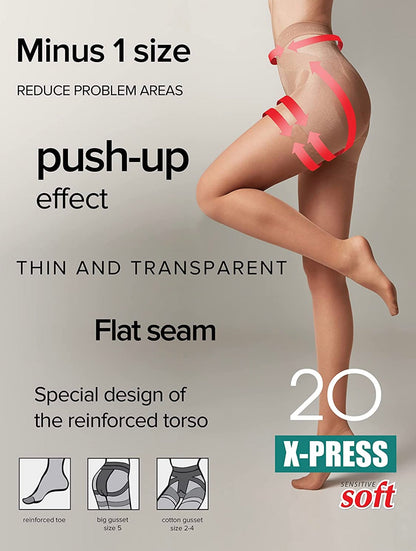 Conte X-Press Soft 20 Den - 5 Modelling Belts Control Top Women's Tights (8S-66SP)