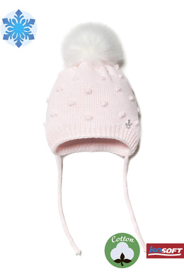 Conte/Esli Double knitted kids hat with cotton lining, with insulation and fur pom-pom - For Girls (18С-260СП)