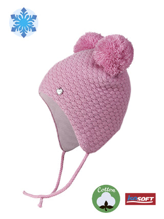 Conte/Esli Double knitted kids hat with insulation, cotton lining & two pom-poms - For Girls (17С-23СП)