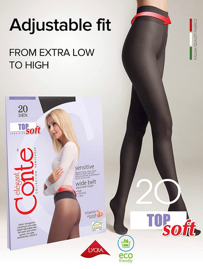 Conte Top Soft 20 Den - Classic Women's Tights Sheer to Waist T-top Low Waist Vitamin E (14S-36SP)