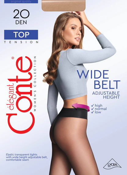 Conte Top 20 Den - Classic Women's Tights Sheer to Waist T-top Low Waist (8S-29SP)