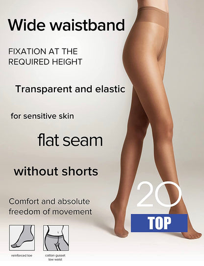 Conte Top 20 Den - Classic Women's Tights Sheer to Waist T-top Low Waist (8S-29SP)