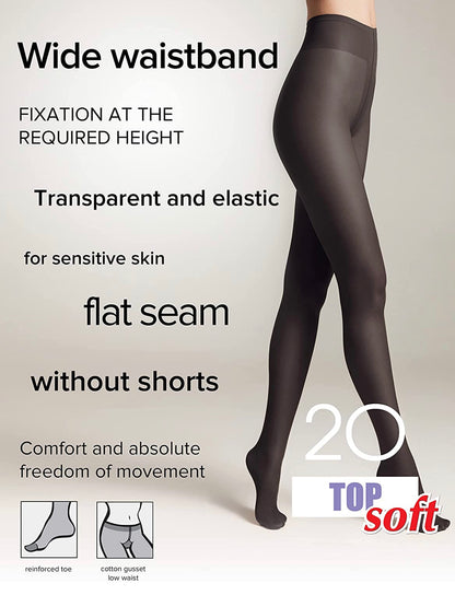 Conte Top Soft 20 Den - Classic Women's Tights Sheer to Waist T-top Low Waist Vitamin E (14S-36SP)