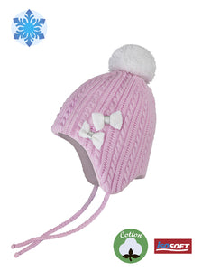 Conte/Esli Double knitted kids hat with insulation, cotton lining & pom-pom - For Girls (17С-93СП)