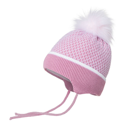 Conte/Esli Double knitted kids hat with insulation, cotton lining, fur pom-pom - For Girls (17С-92СП)