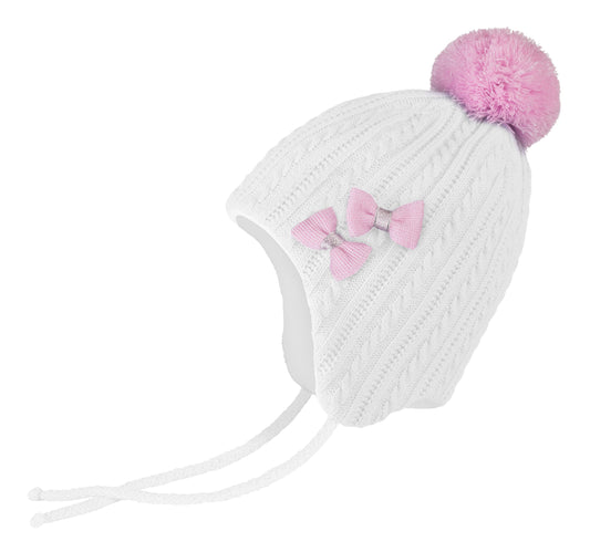Дитяча шапка подвійного в'язання Conte/Esli з утеплювачем, бавовняною підкладкою та помпонами - Для дівчаток (17С-93СП)
